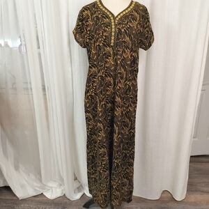 Malviya Gold & Black Short Sleeve Long Maxi Kurti Dress Womens Size L Embroidery